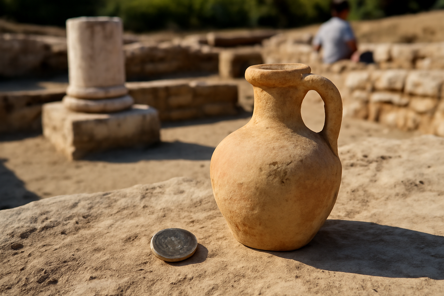 ギリシャ西部の発掘現場で見つかった「柱のある中庭」　コインと土器、その先に何が？
