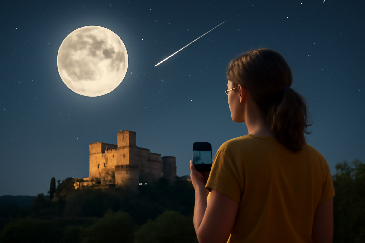 8月の夜空に9つの奇跡、城の上に浮かぶ月と流星群の夜はどこまで続く？