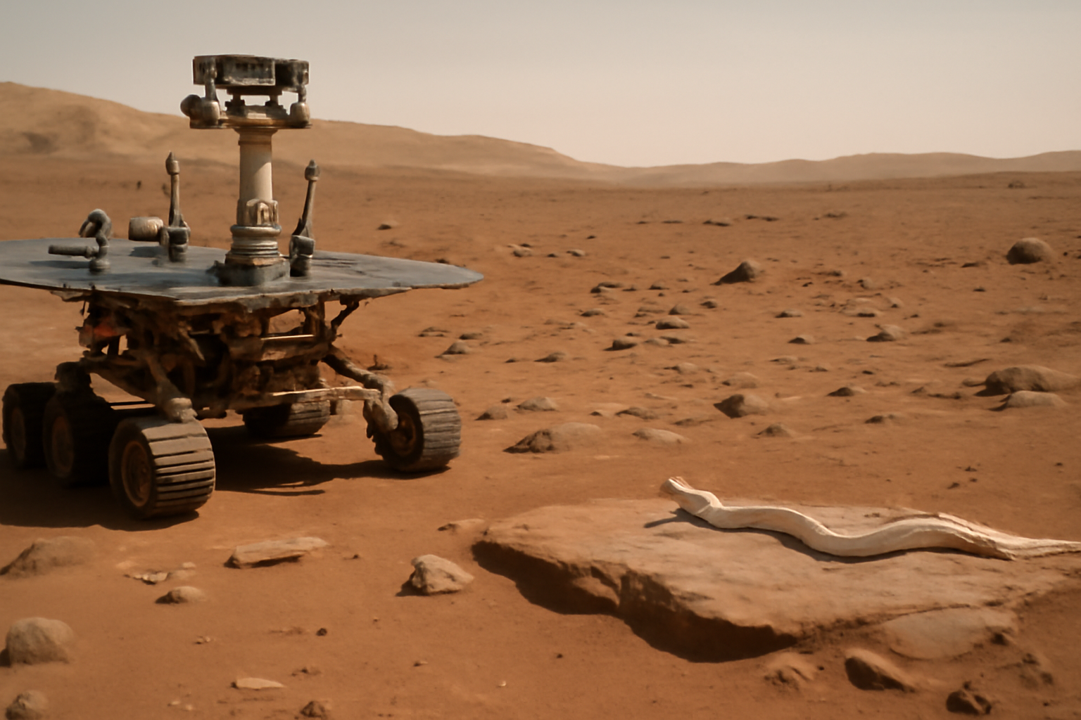 火星探査車スピリットの写真に地球そっくりのヘビ？写真の先に見えるもの