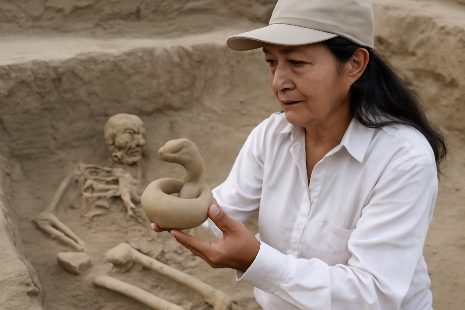 ペルーの古代遺跡で見つかった「ささげもの」　ヘビの土器と人骨が語り始める物語