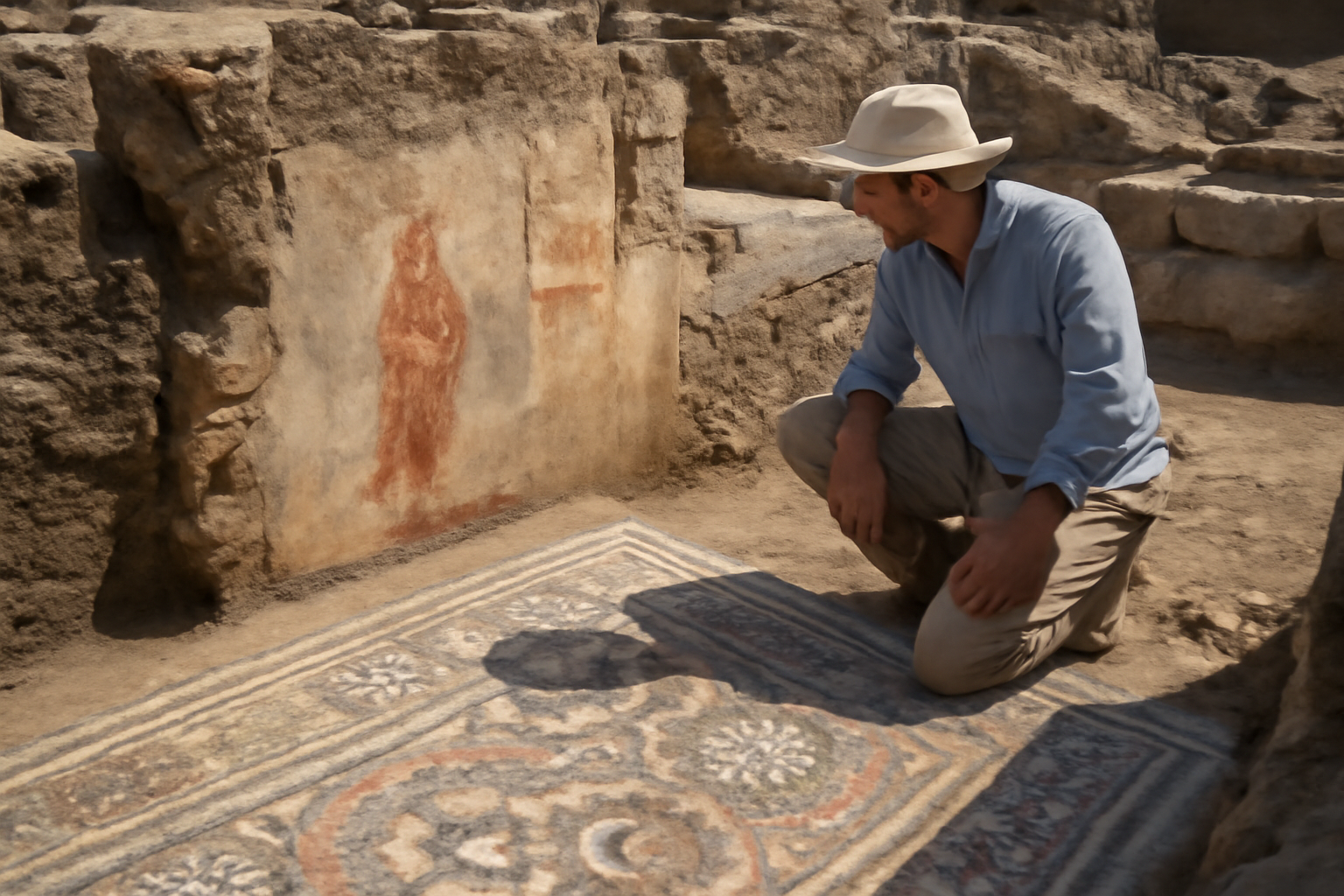 トルコ西部の古代都市遺跡で初の壁画発見、足元のモザイクが語り出す静かな物語
