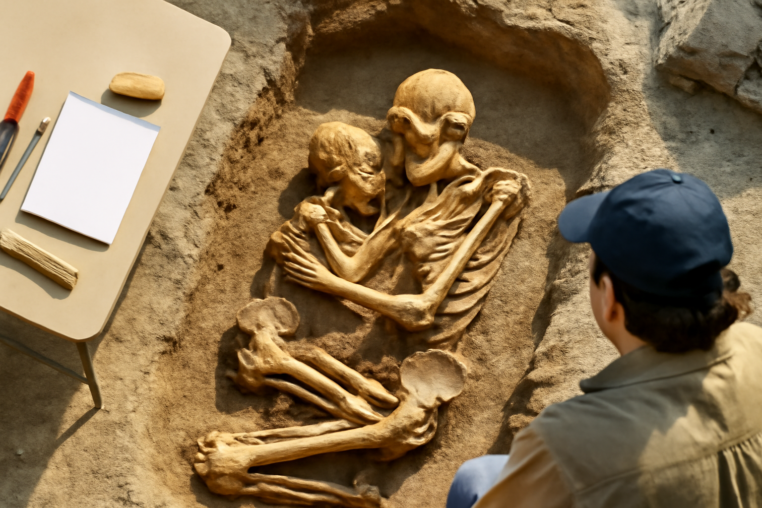 中世ヨーロッパの発掘現場で見つかった「抱きしめる遺体」　千年前の親子か、そっと眠る謎