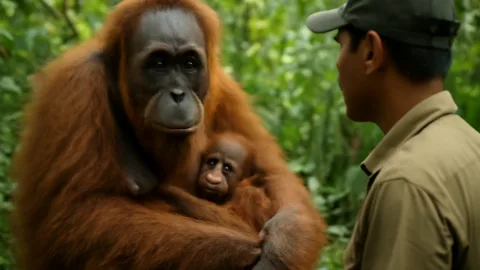 密猟から救われたオランウータン、森で母になるまで　リハビリ施設出身の赤ちゃん誕生が動かしたもの