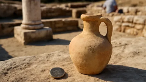 ギリシャ西部の発掘現場で見つかった「柱のある中庭」　コインと土器、その先に何が？