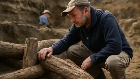 50万年前の木造構造物、ホモ・サピエンス以外が建造か