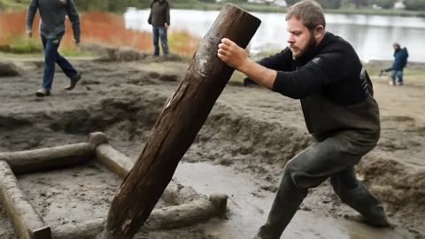 ドイツの湖底で見つかった1万年前の木組み　農耕より前の「住まい」の謎が動き出す