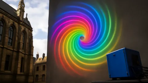回る光の模様がレーザーの色を映す？海外研究チームの新しい一枚絵