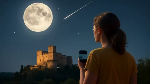 8月の夜空に9つの奇跡、城の上に浮かぶ月と流星群の夜はどこまで続く？