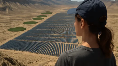 ユタ州の乾いた谷に広がる大規模太陽光発電所、NASAが観測
