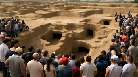 ナイル川デルタでローマ野営地と岩盤墓が一緒に出現　粘土の大地に刻まれた時代の重なり