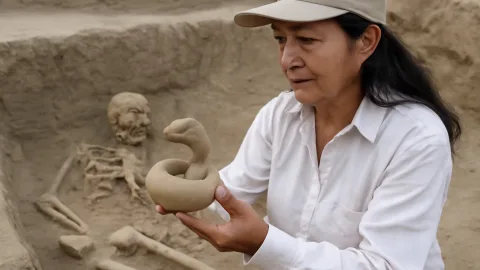 ペルーの古代遺跡で見つかった「ささげもの」　ヘビの土器と人骨が語り始める物語
