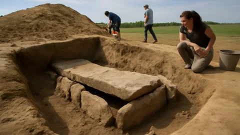 6000年前の巨大古墳、その中心に眠る謎の墓が少しだけ顔を出した