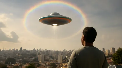 南米の都市上空に現れたUFO、虹のフチと雨粒の謎