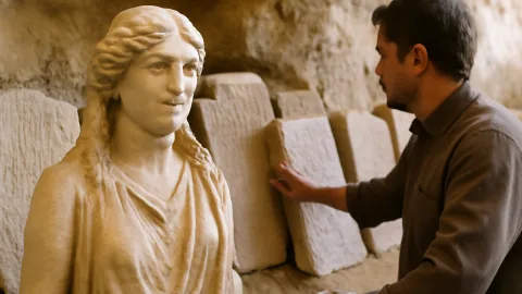スペインの地下200メートルで見つかった「淑女」女神　ローマの刻文120個の謎
