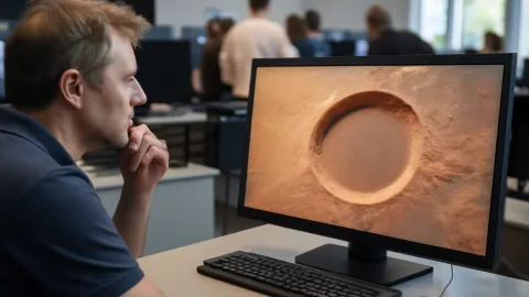 火星の“浅い巨大穴”に何があったのか：欧州宇宙機関の探査機がとらえた謎