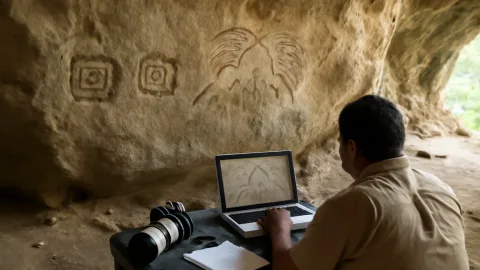 洞窟の壁に浮かぶ『歌う山』　中南米遺跡で古代文字の起源に迫る